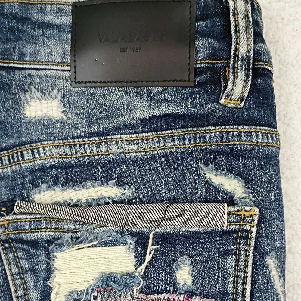 Valabasas Jeans Distressed Patchwork Men 30 Blue Slim Stacked Streetwear Denim